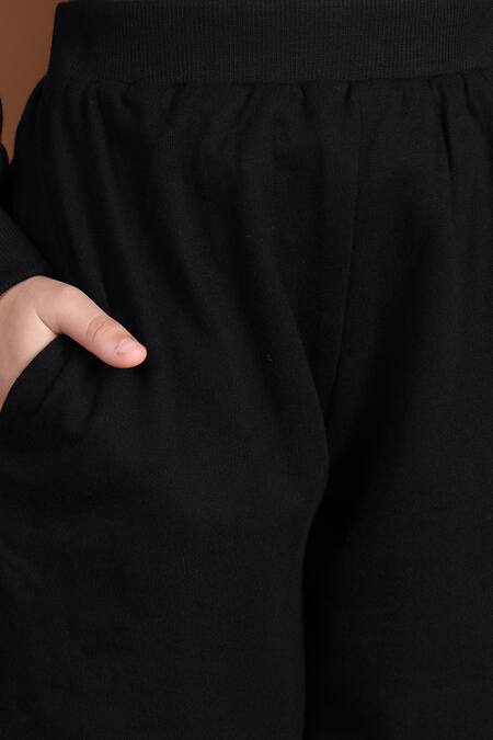 Shop_Petite Pomme_Black Cotton Checkered Frilled Top And Jogger Set 