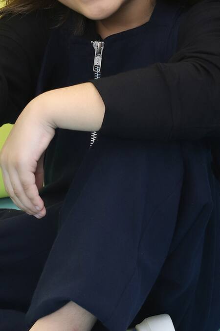 Buy_Petite Pomme_Blue Cotton Navy Front Zip Jumpsuit Set _Online_at_Aza_Fashions