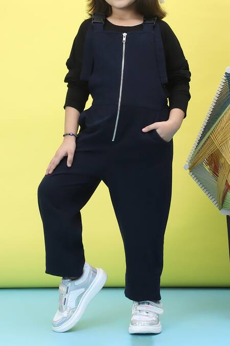 Shop_Petite Pomme_Blue Cotton Navy Front Zip Jumpsuit Set _Online_at_Aza_Fashions