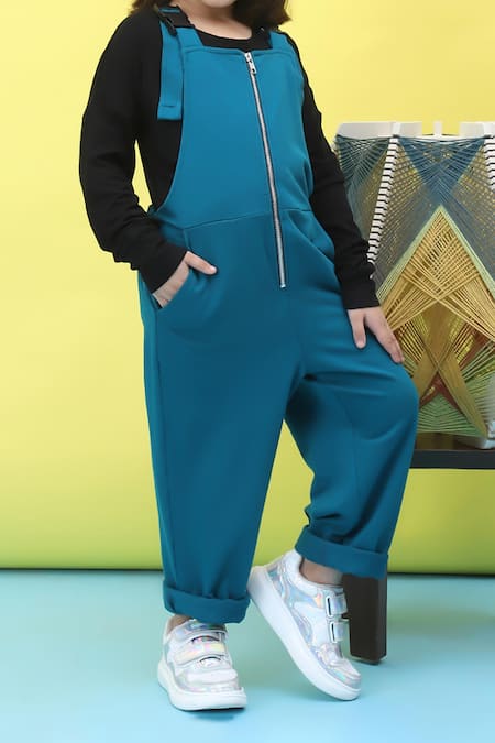 Buy_Petite Pomme_Blue Cotton Aqua Front Zip Jumpsuit Set _Online_at_Aza_Fashions