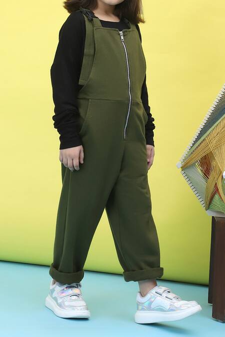 Shop_Petite Pomme_Green Cotton Olive Front Zip Jumper Set _Online_at_Aza_Fashions