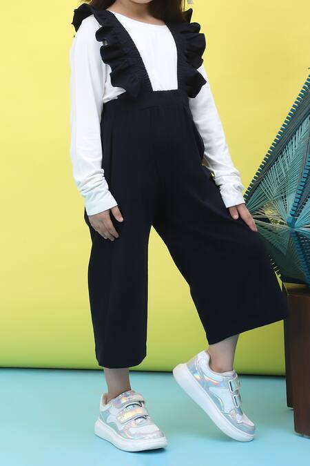 Petite Pomme_Blue Cotton Ruffles Frilled Jumper And T-shirt Set _at_Aza_Fashions