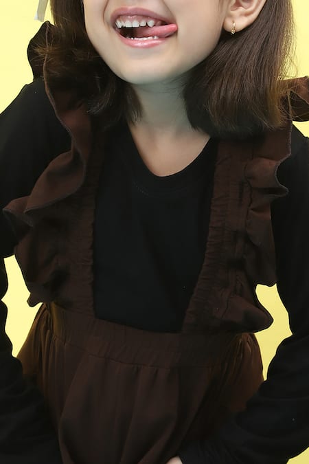 Shop_Petite Pomme_Brown Cotton Frilled Jumper And Black T-shirt Set _Online_at_Aza_Fashions
