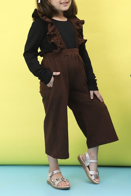 Shop_Petite Pomme_Brown Cotton Frilled Jumper And Black T-shirt Set 