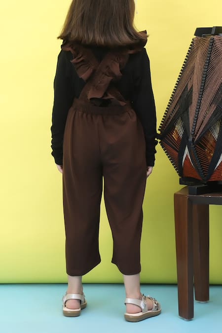 Petite Pomme Frilled Brown Jumper & Black T-Shirt Set 