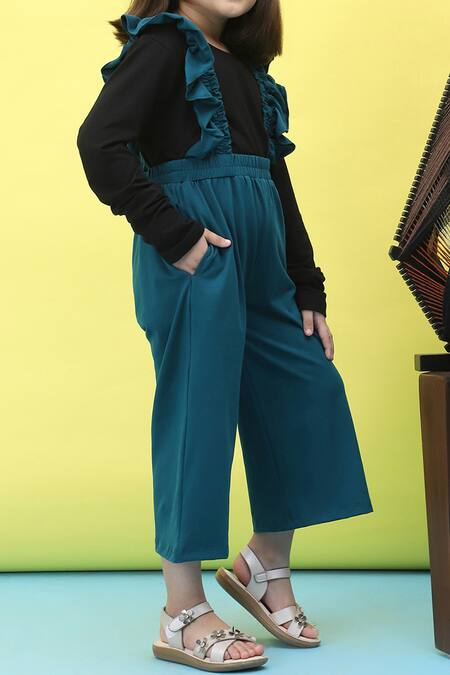 Buy_Petite Pomme_Blue Cotton Cyan Frilled Jumpsuit Set _Online_at_Aza_Fashions
