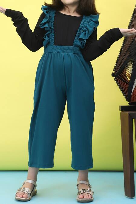 Shop_Petite Pomme_Blue Cotton Cyan Frilled Jumpsuit Set _Online_at_Aza_Fashions