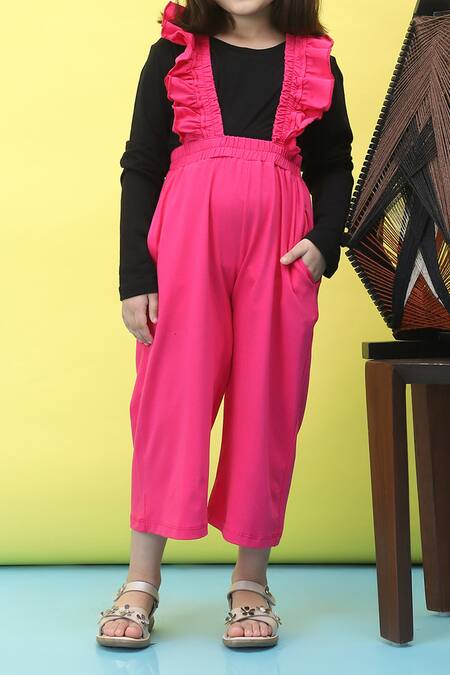 Shop_Petite Pomme_Pink Cotton Frilled Jumper And T-shirt Set _Online_at_Aza_Fashions