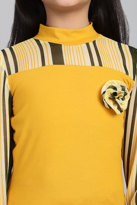 Buy_Petite Pomme_Yellow Cotton Fabric Flowers Printed Sleeve Dress 