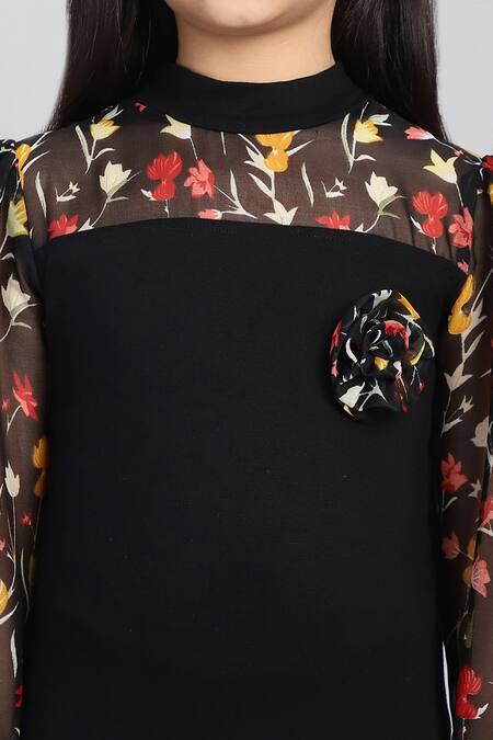 Shop_Petite Pomme_Black Viscose Printed Sleeve Dress 