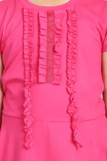Petite Pomme_Pink Cotton Fringe Frilled Short Dress _at_Aza_Fashions