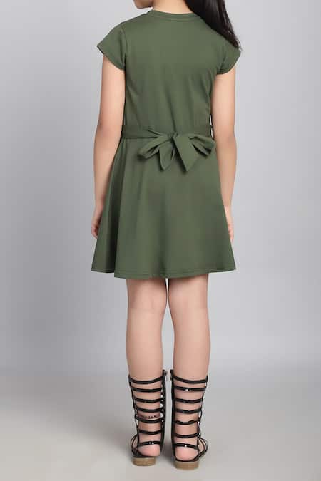 Shop_Petite Pomme_Green Cotton Frilled Cap Sleeve Dress _at_Aza_Fashions