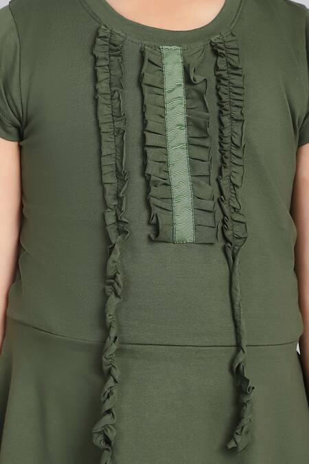 Petite Pomme_Green Cotton Frilled Cap Sleeve Dress _at_Aza_Fashions