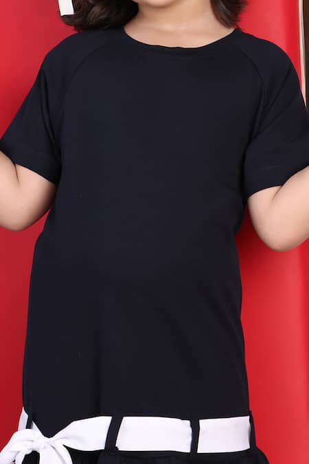 Petite Pomme_Black Cotton Dress With White Hem _at_Aza_Fashions