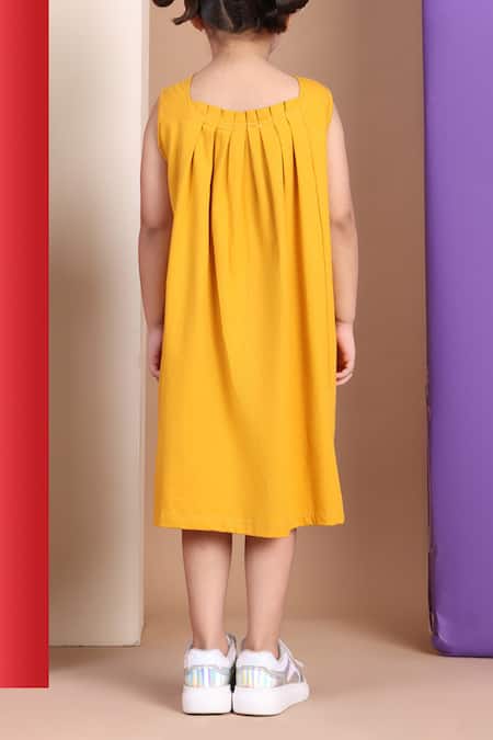 Petite Pomme Pleated Neckline Dress with Bow Detail 