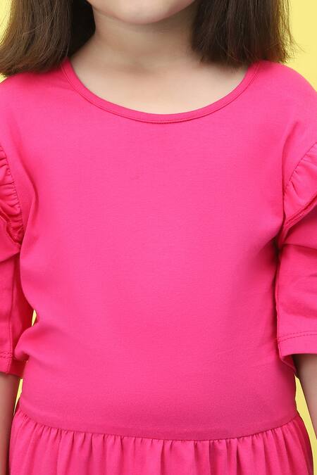 Buy_Samyukta Singhania_Pink Cotton Ruffles Knee-length Dress With Rose Sleeves