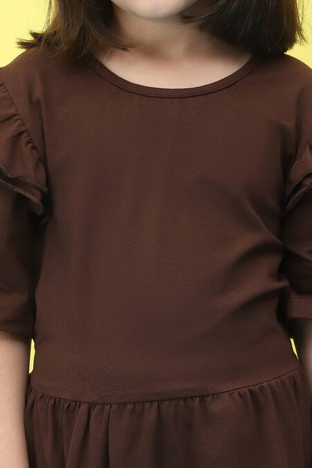 Buy_Samyukta Singhania_Brown Cotton Knee-length Dress With Rose Sleeves