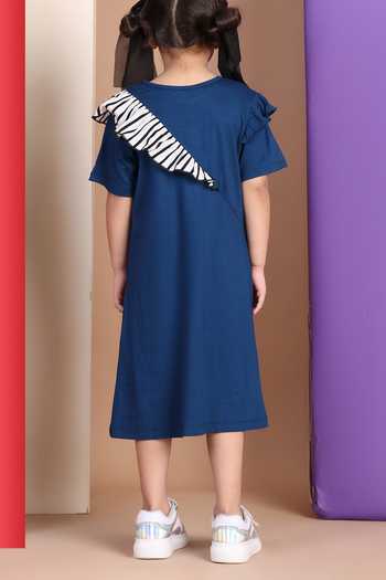 Petite Pomme Blue Stripe Detail Frilled Armhole Dress 