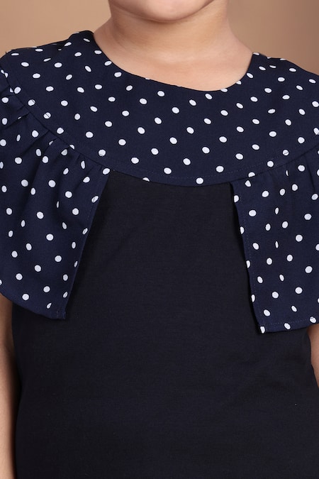 Shop_Petite Pomme_Blue Cotton Sailor Dress With Polka Dot Cape _Online_at_Aza_Fashions