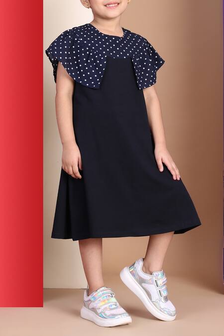 Buy_Petite Pomme_Blue Cotton Sailor Dress With Polka Dot Cape 