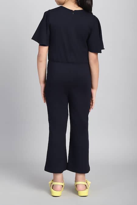 Petite Pomme Flared Sleeve Jumpsuit With Flower Detail 
