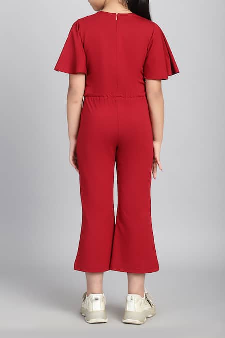 Petite Pomme Flared Sleeve Maroon Jumpsuit 