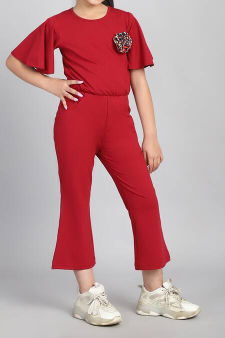 Shop_Petite Pomme_Maroon Cotton Flared Sleeve Jumpsuit _Online_at_Aza_Fashions