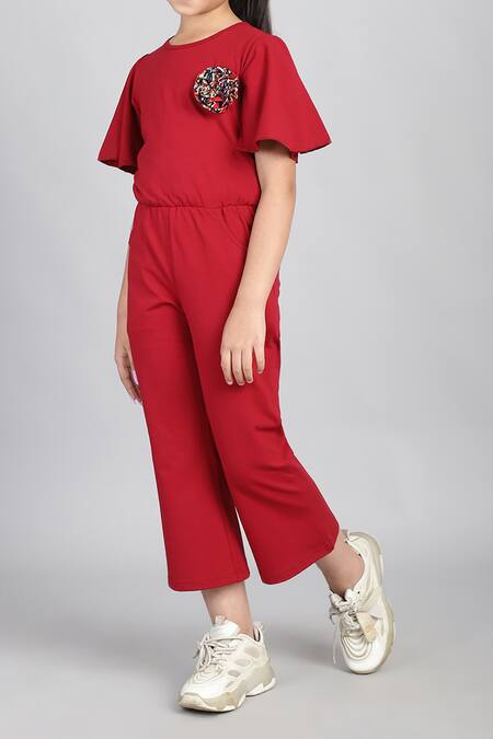 Buy_Petite Pomme_Maroon Cotton Flared Sleeve Jumpsuit 