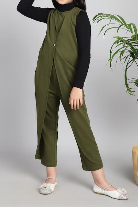 Shop_Petite Pomme_Green Cotton Single Button Flap Jumpsuit _Online_at_Aza_Fashions