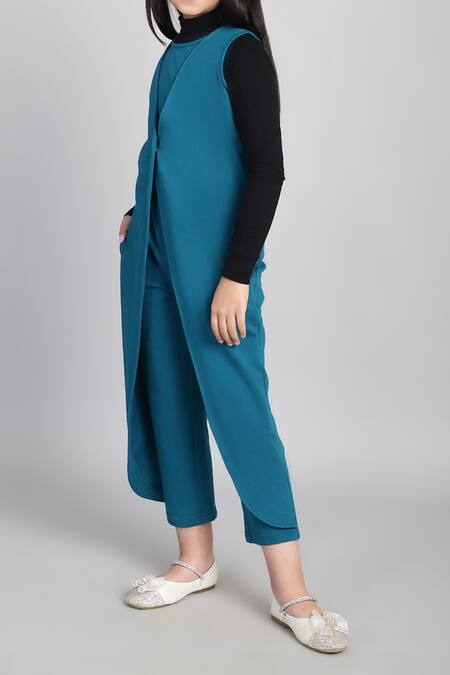 Buy_Petite Pomme_Blue Cotton Single Button French Terry Jumpsuit _Online_at_Aza_Fashions
