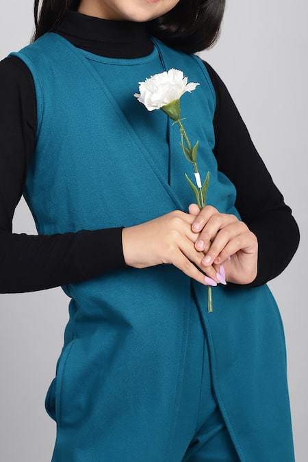 Shop_Petite Pomme_Blue Cotton Single Button French Terry Jumpsuit _Online_at_Aza_Fashions