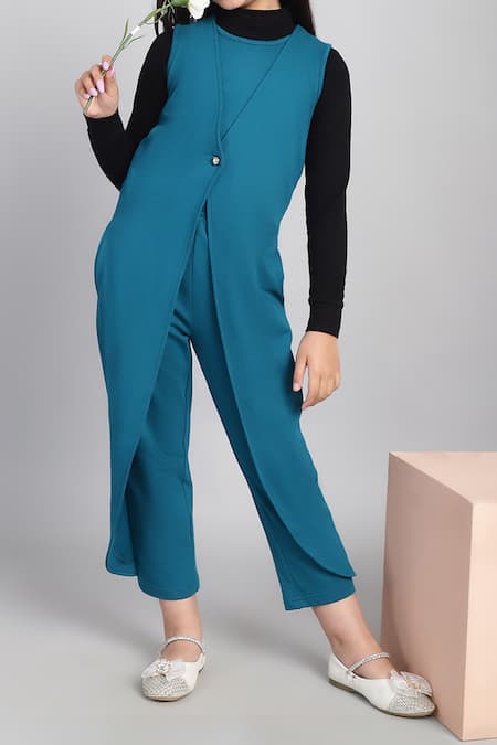 Petite Pomme_Blue Cotton Single Button French Terry Jumpsuit _at_Aza_Fashions