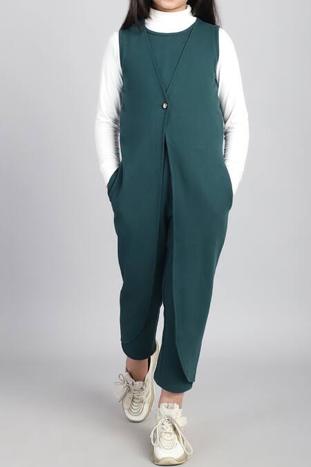Petite Pomme_Blue Cotton Single Button French Terry Jumpsuit _Online_at_Aza_Fashions