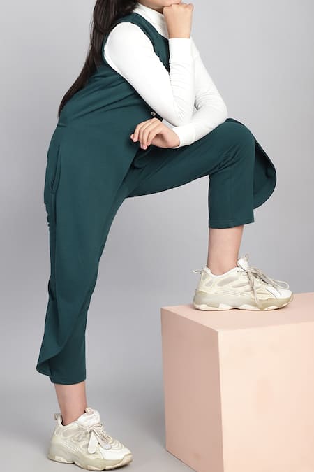 Buy_Petite Pomme_Blue Cotton Single Button French Terry Jumpsuit _Online_at_Aza_Fashions