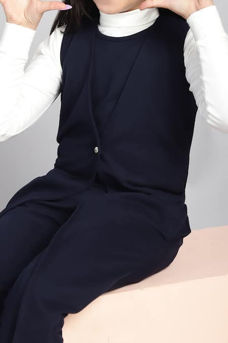 Buy_Petite Pomme_Blue Cotton Single Button French Terry Jumpsuit _Online_at_Aza_Fashions