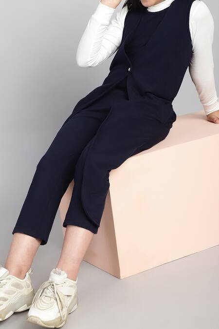 Shop_Petite Pomme_Blue Cotton Single Button French Terry Jumpsuit _Online_at_Aza_Fashions