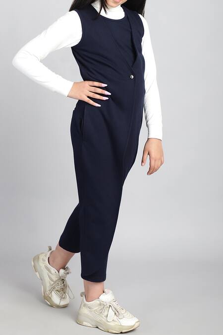 Petite Pomme_Blue Cotton Single Button French Terry Jumpsuit _at_Aza_Fashions