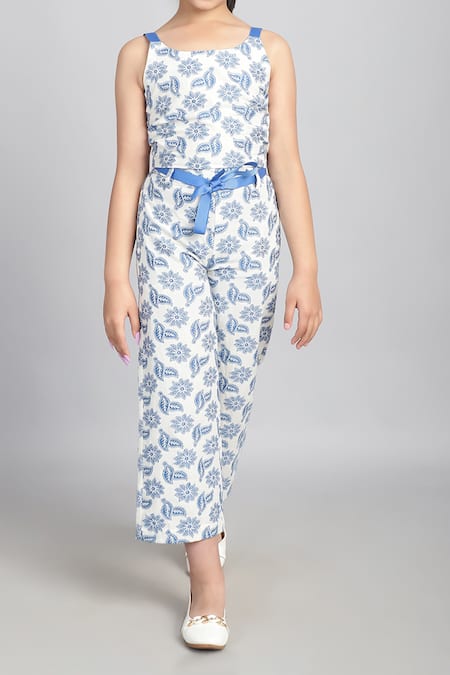 Petite Pomme_Blue Cotton Jacquard Co-ord Set _Online_at_Aza_Fashions