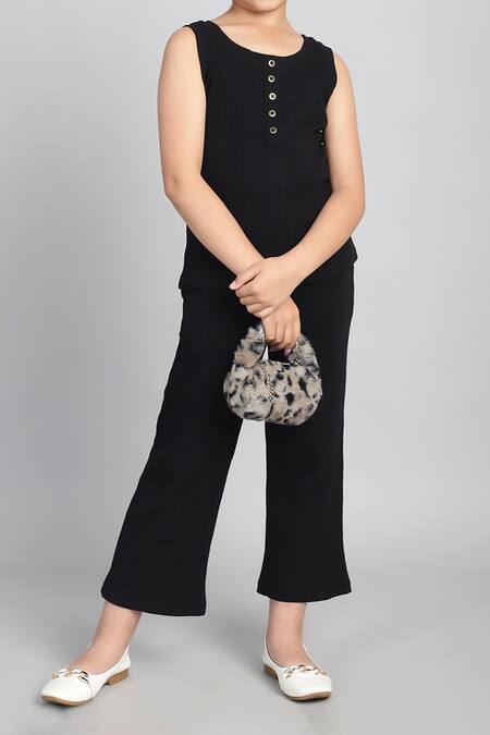 Buy_Samyukta Singhania_Black Cotton Ribbed Co-ord Set With Buttons_Online_at_Aza_Fashions
