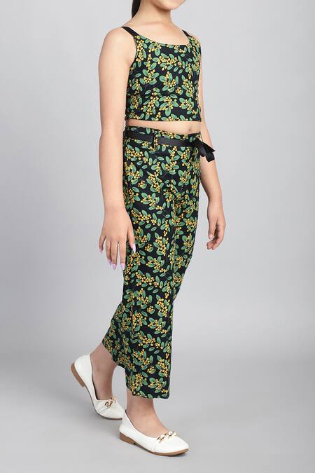 Samyukta Singhania_Green Cotton Floral Printed Co-ord Set_Online_at_Aza_Fashions