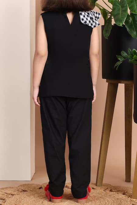 Petite Pomme Black Checkered Frill Top 