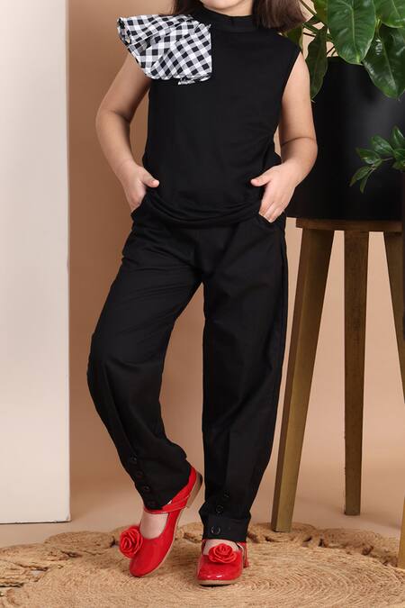 Buy_Petite Pomme_Black Viscose Checkered Frill Top 