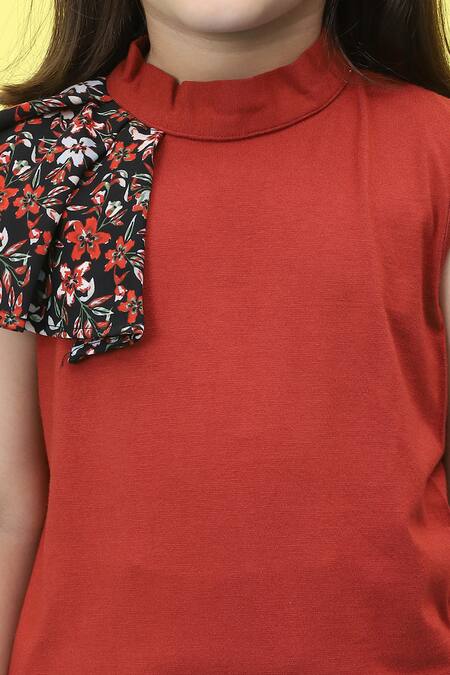 Shop_Samyukta Singhania_Rust Viscose Printed Frill Top