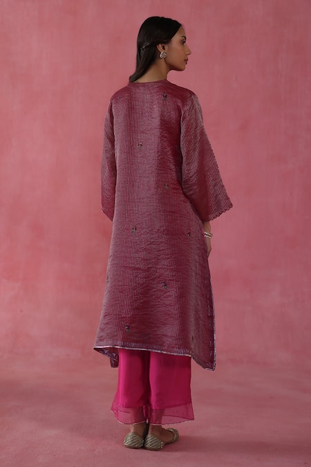 Begum Fuchsia Silk, Organza Zari, Sequins, Gota Patti, Pink Shakkar Kurta Set Online at Aza Fashions Begum_Fuchsia Silk, Organza Zari, Sequins, Gota Patti, Pink Shakkar Kurta Set _Online_at_Aza_Fashions