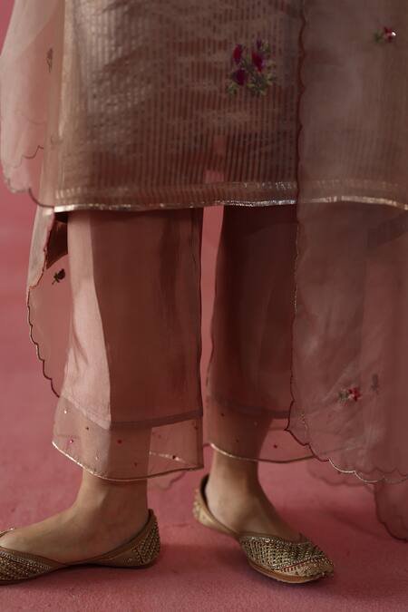 Begum_Beige Silk, Organza Sequins, Gota Patti, Embroidery Zari Shakkar Kurta Set _Online_at_Aza_Fashions