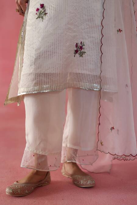 Begum_Ivory Silk, Organza Sequins, Gota Patti, Embroidery Zari Shakkar Kurta Set _at_Aza_Fashions
