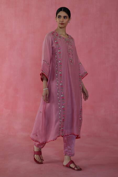 Buy Begum Pink Chanderi Silk, Cotton, Organza Embroidery, Beads Round Neck Kulfi Kurta Set Online at Aza Fashions Buy_Begum_Pink Chanderi Silk, Cotton, Organza Embroidery, Beads Round Neck Kulfi Kurta Set _Online_at_Aza_Fashions