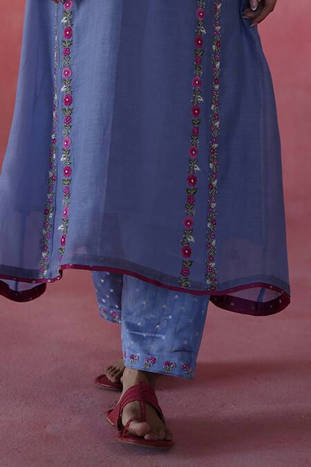 Begum Blue Chanderi Silk, Cotton, Organza Embroidery, Beads Round Kulfi Kurta Set Online at Aza Fashions Begum_Blue Chanderi Silk, Cotton, Organza Embroidery, Beads Round Kulfi Kurta Set _Online_at_Aza_Fashions