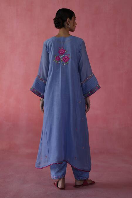 Buy Begum Blue Chanderi Silk, Cotton, Organza Embroidery, Beads Round Kulfi Kurta Set Online at Aza Fashions Buy_Begum_Blue Chanderi Silk, Cotton, Organza Embroidery, Beads Round Kulfi Kurta Set _Online_at_Aza_Fashions