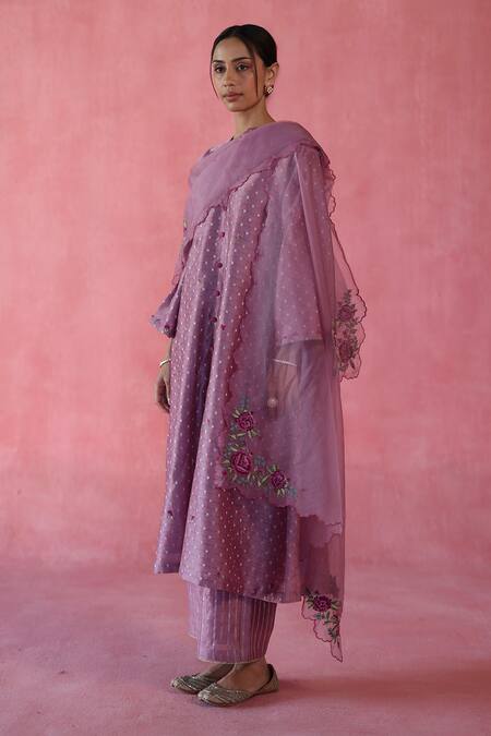 Shop Begum Purple Chanderi Silk, Cotton, Silk, Organza Beads, Zari Booti Kurta Set Online at Aza Fashions Shop_Begum_Purple Chanderi Silk, Cotton, Silk, Organza Beads, Zari Booti Kurta Set _Online_at_Aza_Fashions